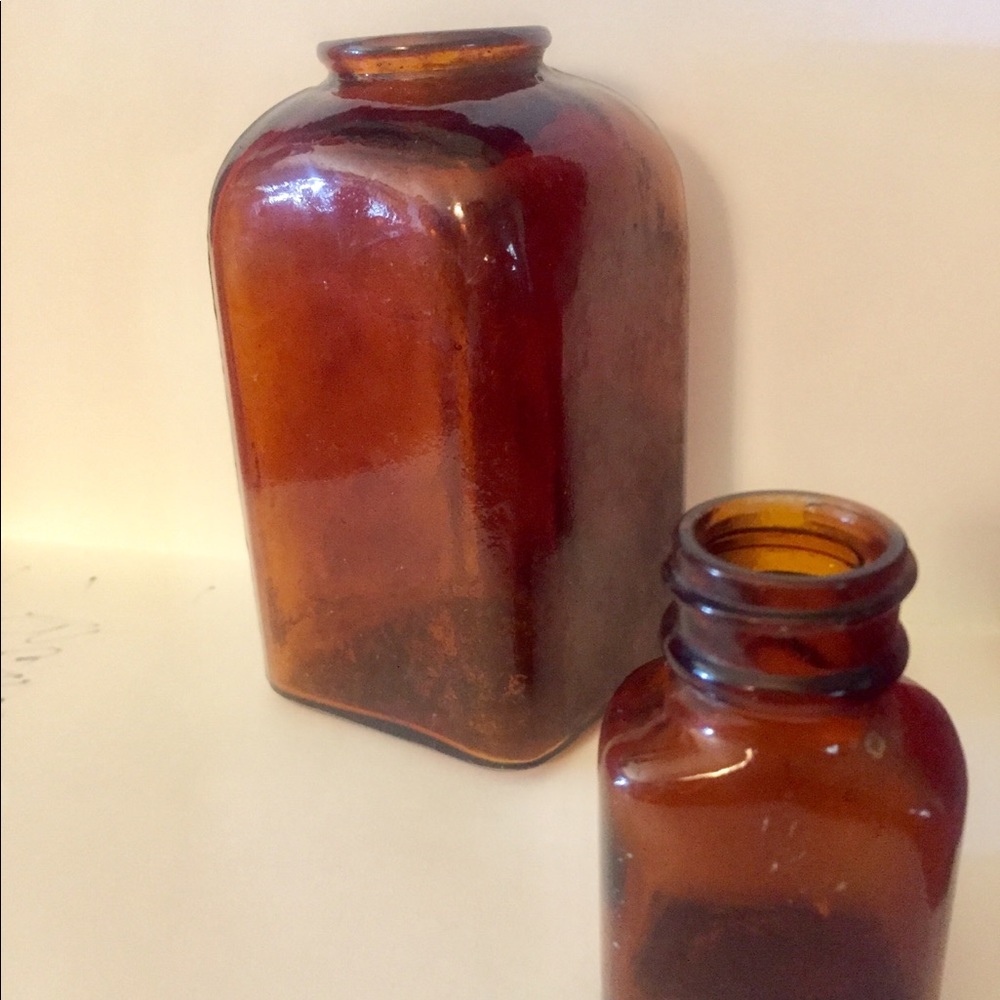 Vtg Pair Of Brown Bottles One Snuff & One Medicine